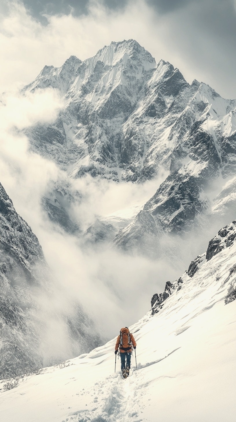 Mountaineer on alpine peak